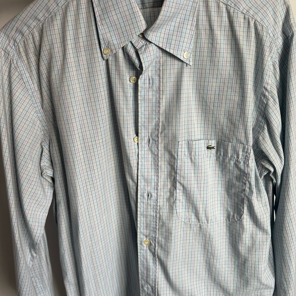 Lacoste Blue and White Casual Button Down Shirt